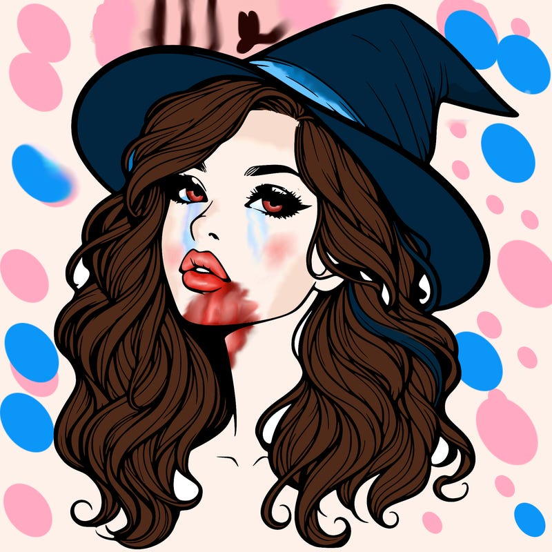 realistic witch girl with wavy hair and lips