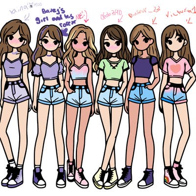 a group of girls wearing crop tops and shorts