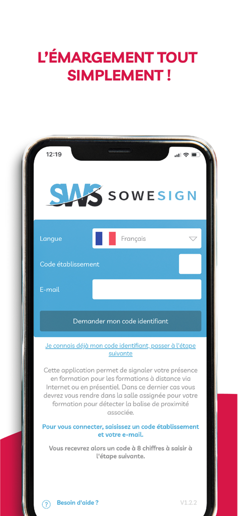 SWS Student app login screen for digital attendance and signature tracking