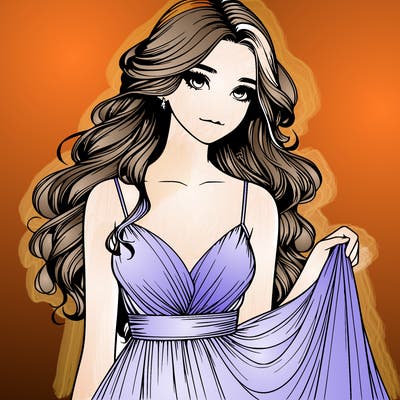 realistic girl in flowy silky prom dress