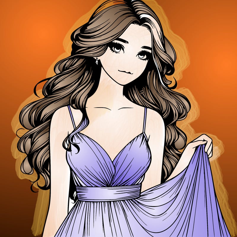 realistic girl in flowy silky prom dress