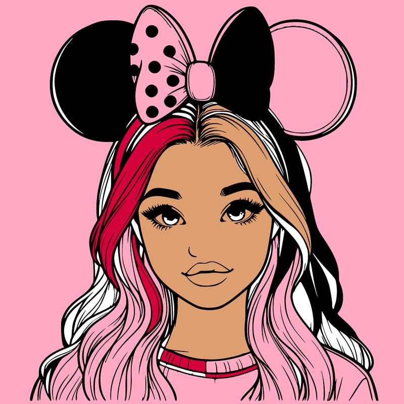 aesthetic realistic girl wearing mickey mouse ears