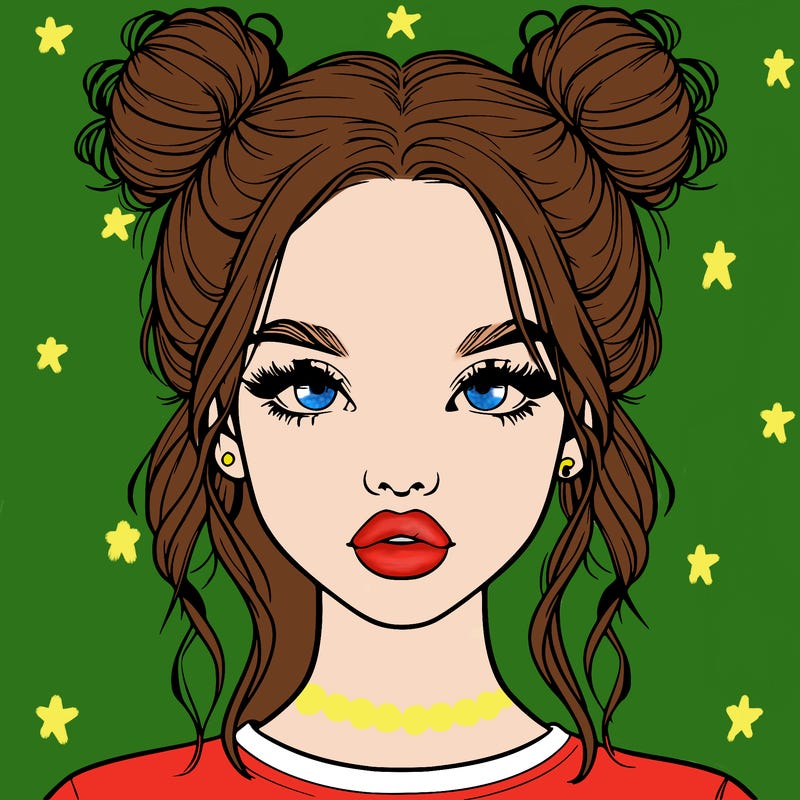 realistic girl with two buns in hair and lips