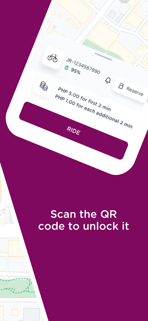Moovr PH app interface for scanning a QR code to unlock a bike or e-scooter