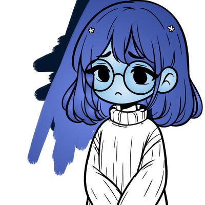 sad girl with glasses in a sweater