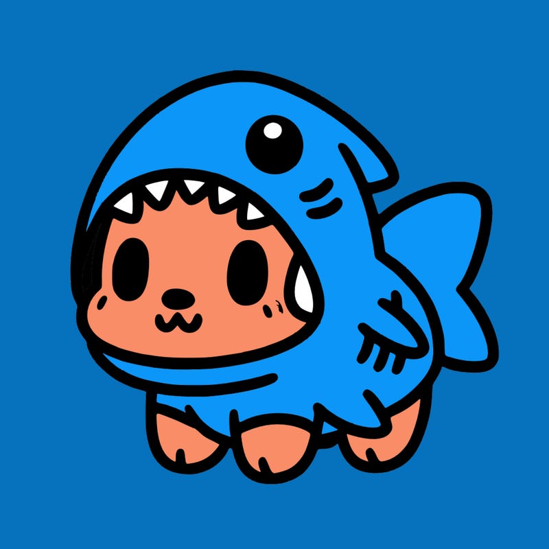 cute dog wearing a shark costume