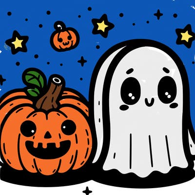 cute pumpkin and ghost