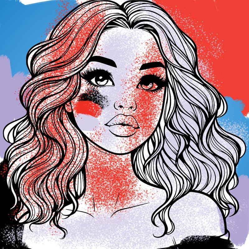 realistic girl with wavy hair and lips