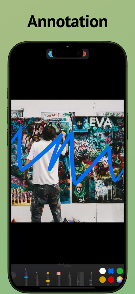 FrameSnap-Video Frame Grabber - Smartphone screen showing the video annotation feature with drawing and labeling tools on a frame.