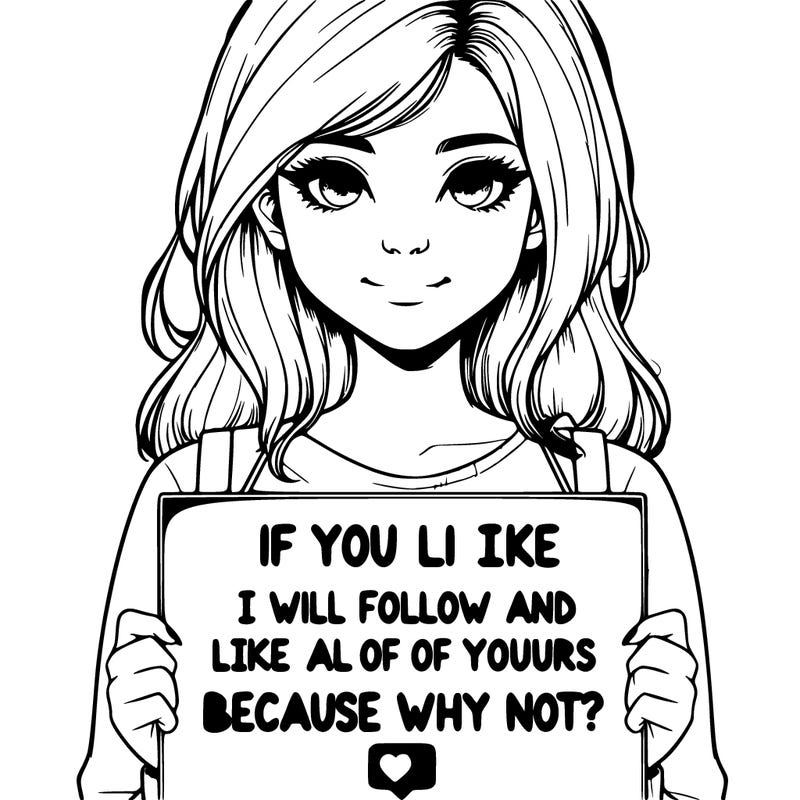 a realistic girl holding a sign saying if you like i will follow and like all of yours because why not?