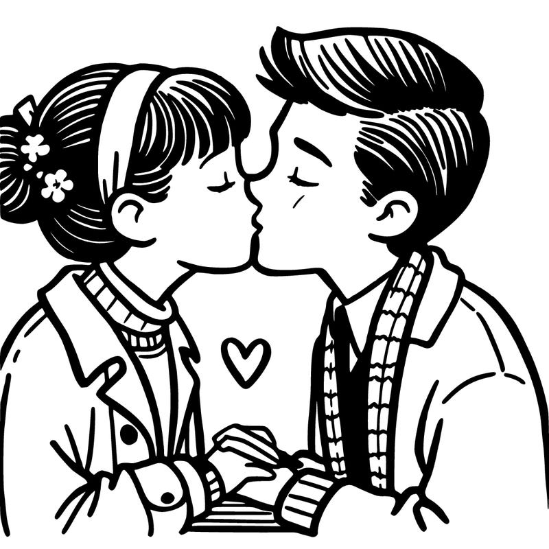 a boy and a girl kissing
