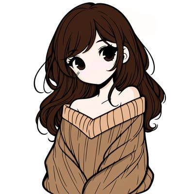 shy pretty girl wearing a sweater that is falling off one shoulder portrait