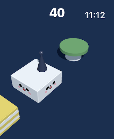 Gameplay of JumpJump watch game showing a character jumping between platforms with a score display