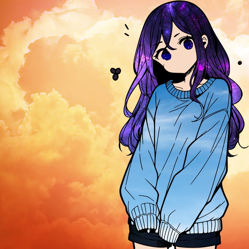 manga teen girl  in a sweater and baggy pants