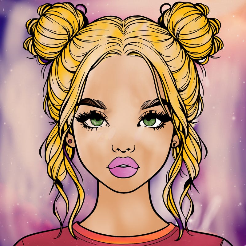 realistic girl with two buns in hair and lips