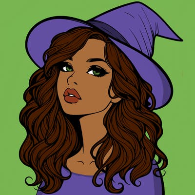 realistic witch girl with wavy hair and lips