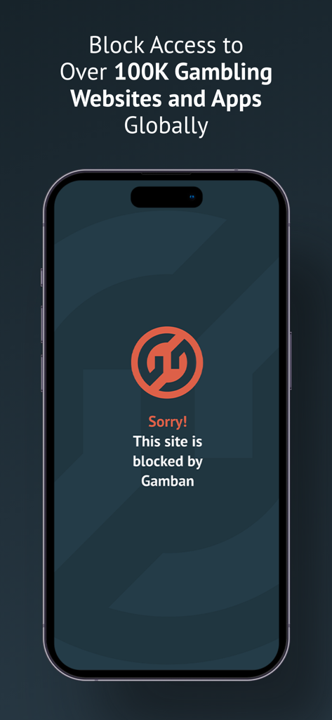 Gambanアプリによってギャンブルサイトがブロックされたというメッセージが表示されているスマートフォンの画面。