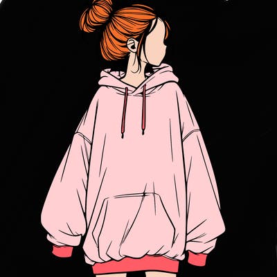 realistic girl with a oversized sweatshirt on and a bun