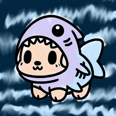 cute dog wearing a shark costume