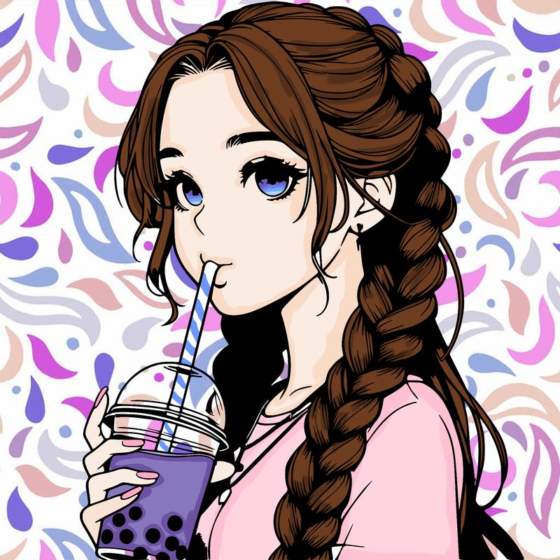 realistic girl with braided hair drinking boba