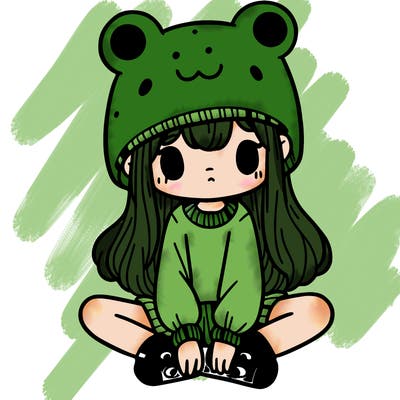 a girl wearing a frog hat and some frog socks