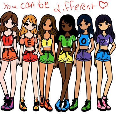 a group of girls wearing crop tops and shorts