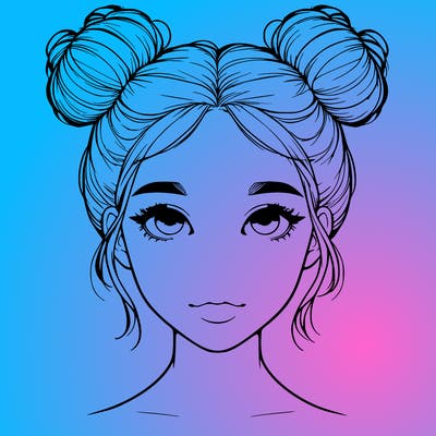 realistic girl with two buns on top of her head