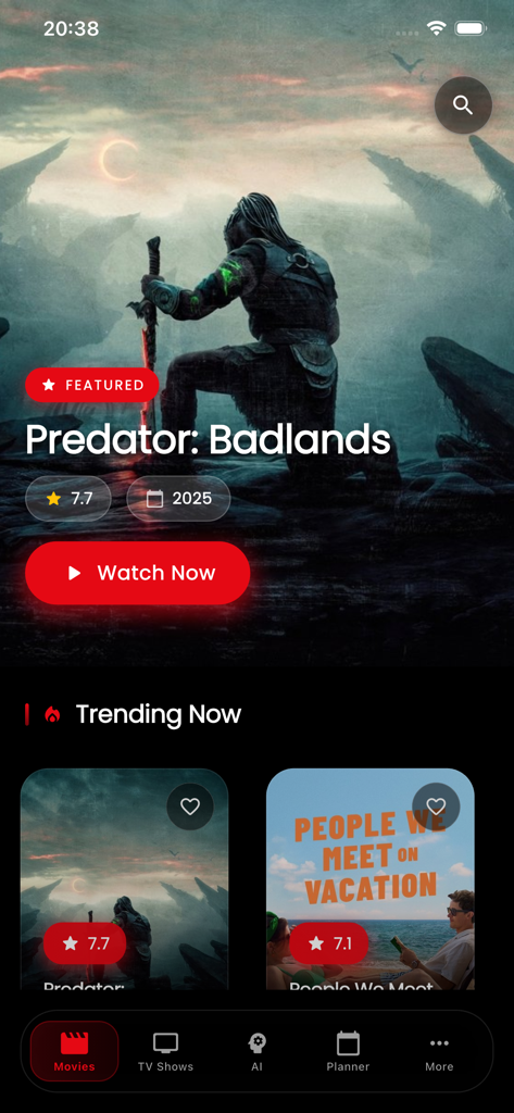 Netmirror app movies interface displaying featured and trending film titles in dark mode