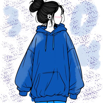 realistic girl with a oversized sweatshirt on and a bun