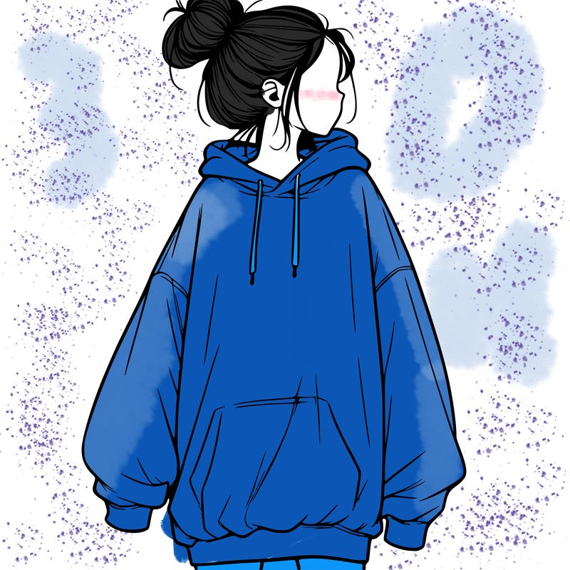 realistic girl with a oversized sweatshirt on and a bun