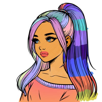 realistic girl with a high ponytail