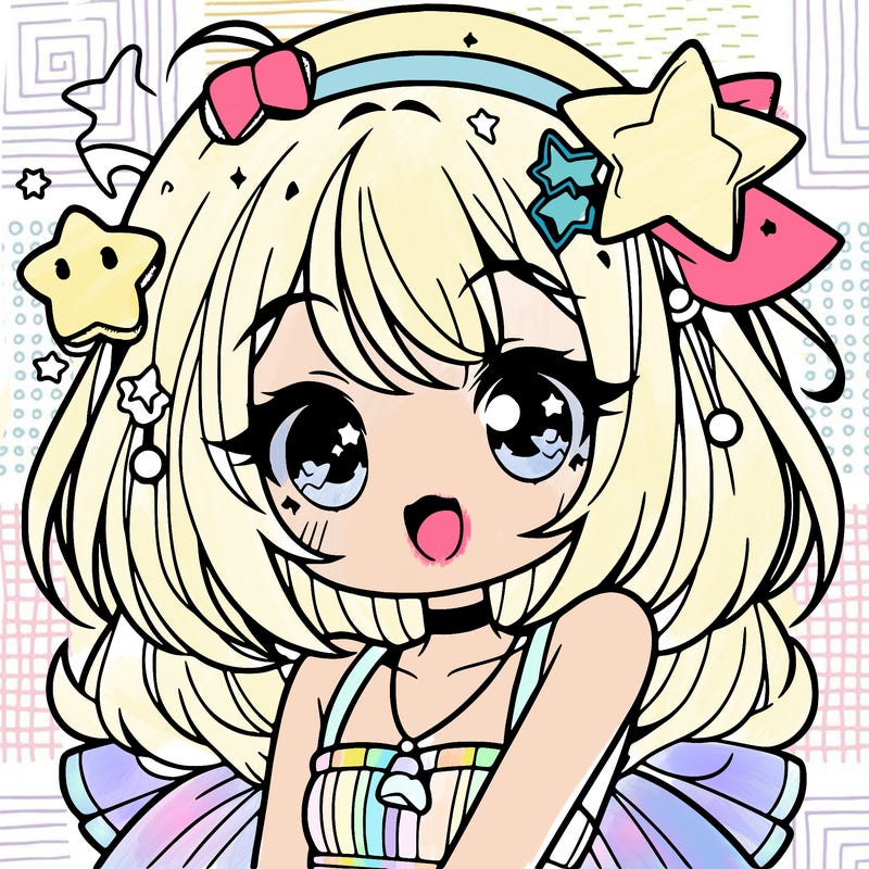 cute anime girl with star accessories