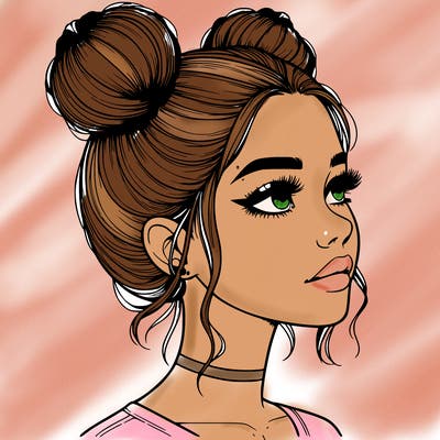 realistic girl with buns on the top of her head