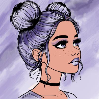realistic girl with buns on the top of her head