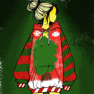 realistic girl with a oversized sweatshirt on and a bun