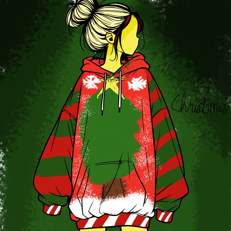 realistic girl with a oversized sweatshirt on and a bun