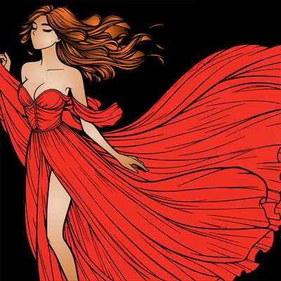 realistic woman in dress flowing the the wind