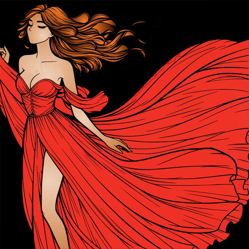 realistic woman in dress flowing the the wind
