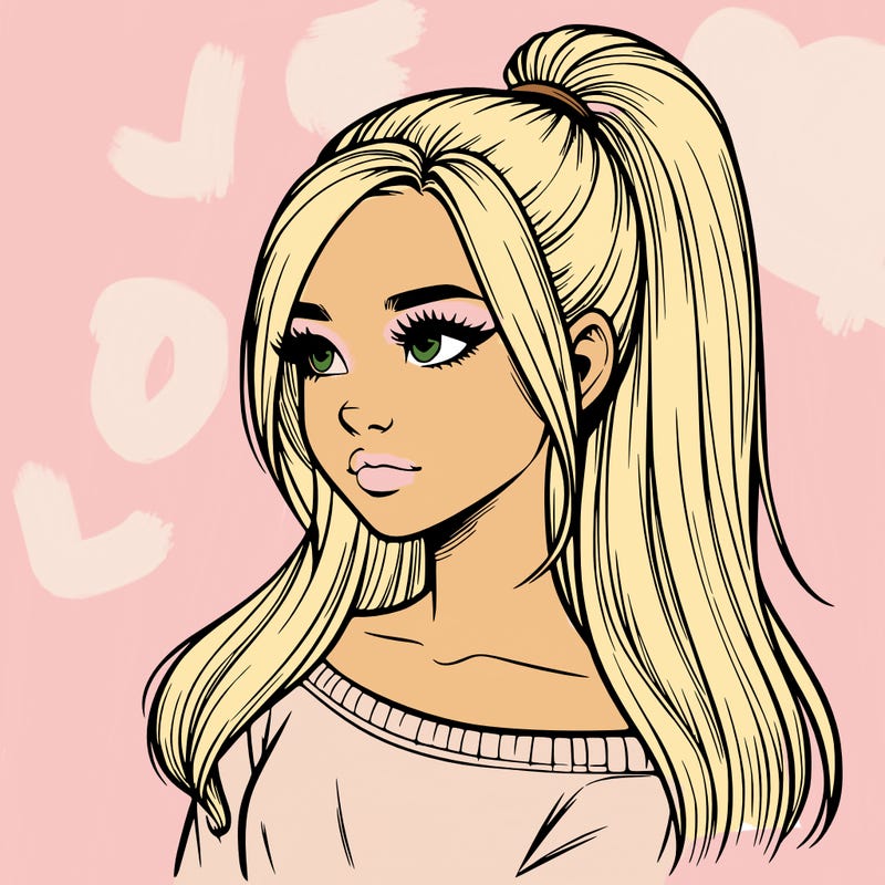 realistic girl with a high ponytail