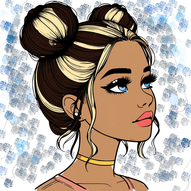 realistic girl with buns on the top of her head