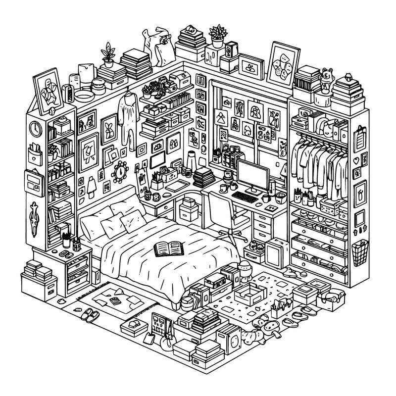 a bedroom with a lot of stuff in it but the bedroom is clean but still with a lot of stuff.