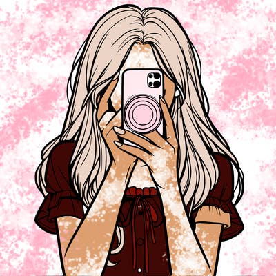 a realistic girl holding her phone taking pictures