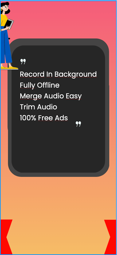iRecorder: Background Recorder - A summary of iRecorder app features including background recording, offline mode, audio merging, trimming, and ad-free usage.