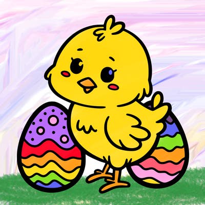 easter chick with eggs