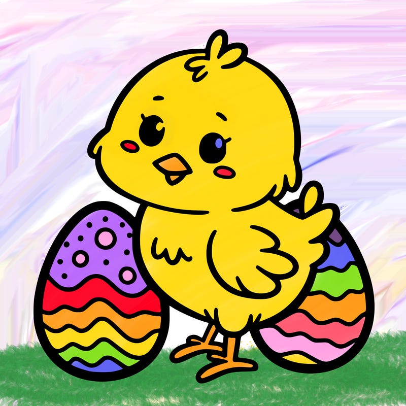 easter chick with eggs