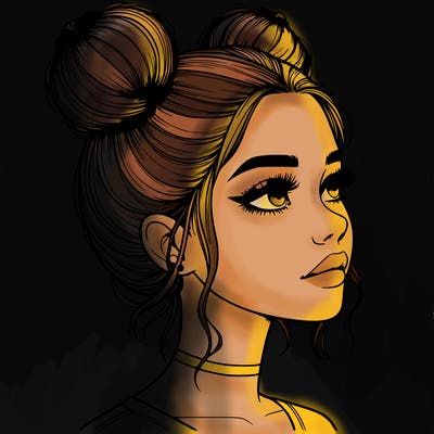 realistic girl with buns on the top of her head