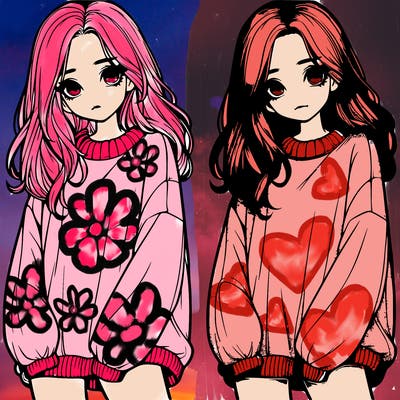 realistic girl with baggy sweater