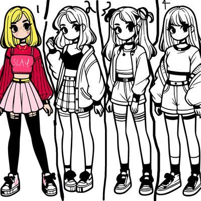 one girl with crop-top shirt and a jacket with a skirt, long socks and another girl with a shirt and pants with a jacket