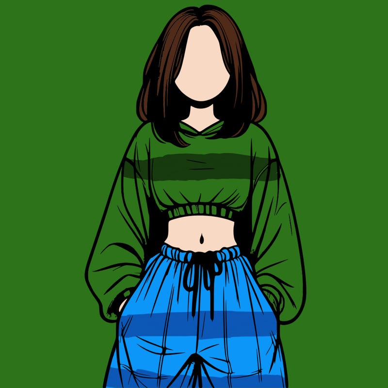 realistic girl faceless with baggy pants and a crop top