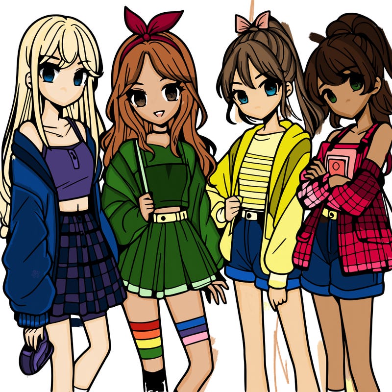 teen manga girls group of 4